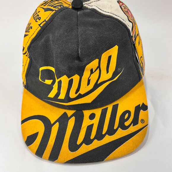 Vintage Miller Genuine Draft Beer Snap Back Hat Cap Yellow Black Adult Mens 80's - Picture 8 of 15